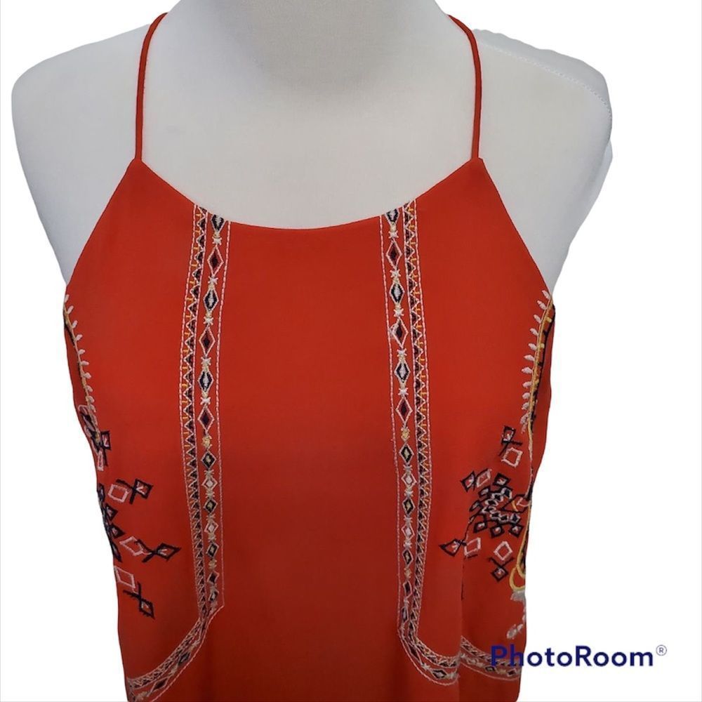 BLU PEPPER ORANGE EMBROIDERED BOHO TOP Size Small
